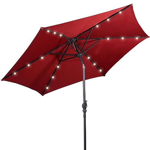 DREAMADE LED Sonnenschirm, Ø 270cm Sonnenschirm Led Beleuchtung Solar, faltbarer Amperlschirm Gartenschirm/Terrassenschirm/Kurbelschirm/Strandschirm mit LED Solar- Beleuchtung (Rot)