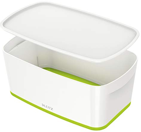 Leitz 52291054 A5 MyBox Small with Lid, Storage Box for Home and Office, 5 L, High Gloss, Plastic, White/Green