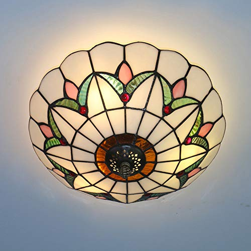 Skyweel 12 Inch Tiffany Style Ceiling Light Stained Glass Flush Mount Ceiling Lighting Fixtures Lamps