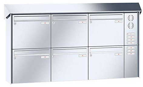 RENZ/Prisma / 6er Aufputz-Briefkastenanlage Wand-Briefkasten mit Sprechfeld / V4A-Edelstahl/Volumen 17 L/Dein-Briefkasten.de