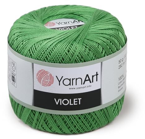 Yarn Art 1 matassa YarnArt viola, 100 fili di cotone mercerizzato per uncinetto, lavori a maglia a mano, ricami artigianali (verde 6332)