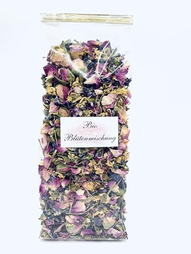 Bio Blüten Mischung - Blütenmix 50 g - Premium Qualität - naturbelassen | Befüllt mit Rosenblüten, Veilchenblüten, Lavendelblüten, Rosenknospen