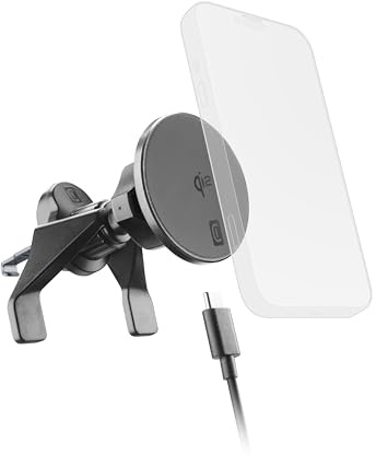 cellularline MAG Qi2 Wireless-hållare, bilhållare med 15 W magnetisk laddning, MagSafe- och Qi2-kompatibel, installation av sugkopp eller munstycke, inklusive Mag ring, USB-kabel och dima