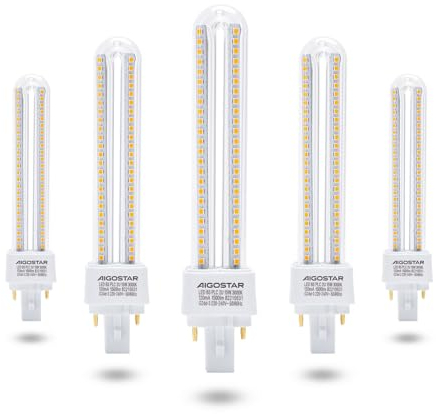 Aigostar Led Warmweiß 15W PLC G24 Leuchtmittel Mains Birne Lampe 3000K 1620 Lumen Abstrahlwinkel 360 Grad 2U Glühbirnen 5 Stücke Energiesparsam