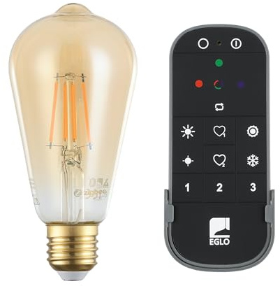 EGLO Connect.z 2er Set E27 LED Leuchtmittel mit Fernbedienung, Zigbee | App und Sprachsteuerung Alexa, dimmbar, 2 Vintage-Glühbirnen amber, ST64, je 500 Lumen, je 5,5 Watt, warmweiß