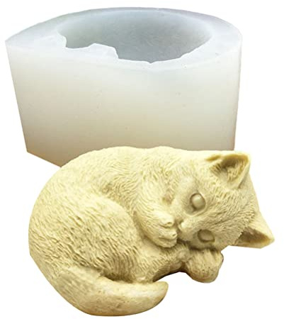 Chiyyak 3D Katze Silikonform nett Schlafende Katze Epoxidform Gießform Seifenform Kerzenform DIY Handwerk