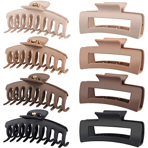 LuSeren Hair Clips for Women 4.3 Inch Large Hair Claw Clips for Women Thin Thick Curly Hair, Big Matte Banana Clips,Strong Hold jaw clips,Neutral Colors