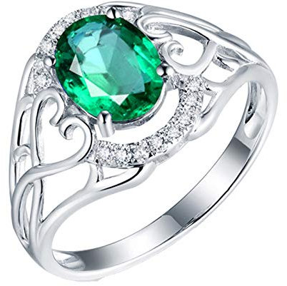 Daesar Ring Frauen Platin 950, Verlobungsring Damen Herz mit Oval Smaragd 1.2ct Trauringe Nickelfrei mit Moissanit Größe 52 (16.6)
