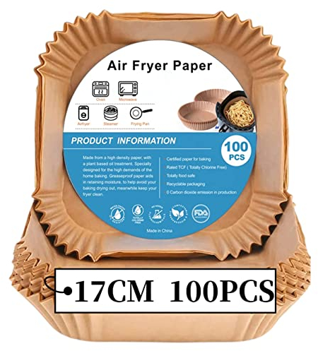 Carta Forno Per Friggitrice ad aria 3L-6L,100 PZ carta per friggitrice ad aria,Fodera in carta per uso alimentare Carta forno antiaderente per friggere, cuocere, arrostire e a prova di olio