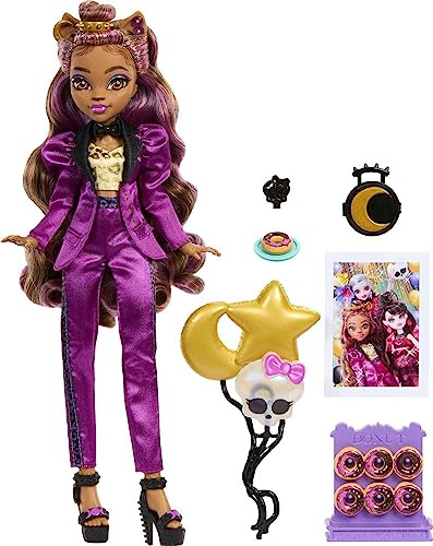 Monster High Clawdeen Wolfspuppe in Monster Ball Party Mode mit thematischen Accessoires wie Ballons