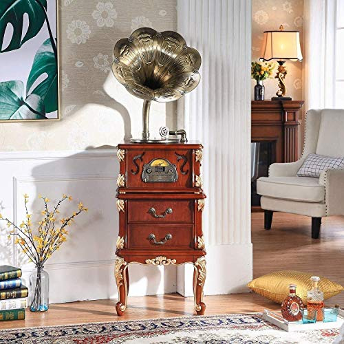 Hi-Fi&Home Vintage Retro Classic Style Phonograph Gramophone Shape Stereo Speaker Sound System Music Box Blue Tooth Micro SD/USB Flash Drive Every Family