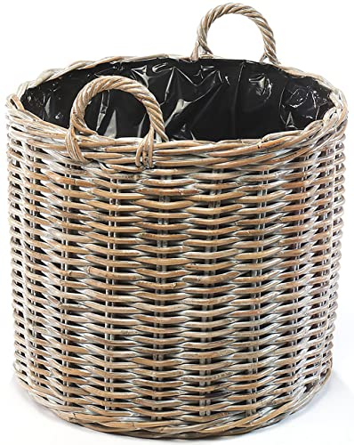 Kobolo Rattanübertopf Pflanzkorb Übertopf Pflanzkübel Rattan kubu Grey rund - mit Folie XXL