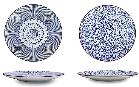 Set of 4 Dinner Plates Ceramic Stoneware Tableware Crockery Dinnerware Accessory Kitchen Serving Dish 10” Round (Mixed#1)