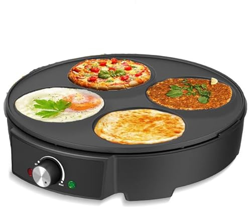 Piastra elettrica per crepes, padella antiaderente per la cottura delle uova, controllo della temperatura regolabile, facile pulizia, spatola in legno e stendipasta inclusi, per cucinare le uova