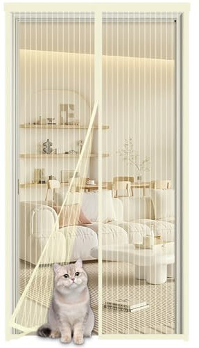 Zanzariera Magnetica per Porte 150x250cm,Tenda Anti-Zanzara con Calamita Zanzariera Magnetica porta,Nessun Attrezzo Richiesto,Chiusura Automatica Traspirante Zanzariere Anti Insetti,Beige