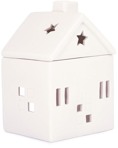 pajoma® Duftlampe Haus aus Keramik, 10 x 9 x 15 cm | eleganter Teelichthalter für Ätherisches Öl, Duftöl, Parfümöl, Wax Melt, Duft-Wachs | schöne wohnliche Geschenkidee