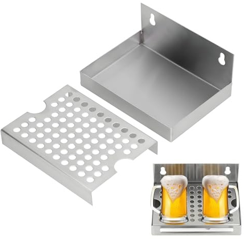 Tissting Bier Tropfschalen, Edelstahl Tropfschale für die Wandmontage für Homebrew Kegging Draft Bier Metall Bierturm Abtropfschale für Restaurants, Küchen und Bars (15.4x11.2x6.7cm/6.1x4.4x2.6 Zoll)
