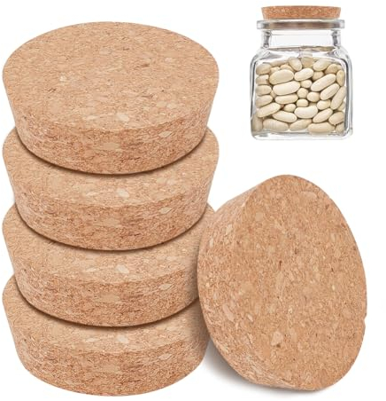 BENECREAT 6 st korkflaskproppar, vinproppar med avsmalnande lock, ersättningsproppar för vin, dekorativa flaskor, vaser, konst, 7,7 cm i diameter, halloween jul