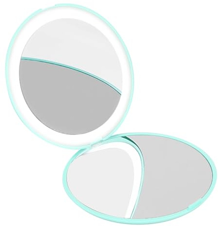 Hapivida Specchio Ingranditore Compatto, Portatile Pieghevole Ingrandimento 1X/10X Specchio da Viaggio Ingranditore LED Specchio per Trucco Piccolo Portatile per Borsa(Verde)