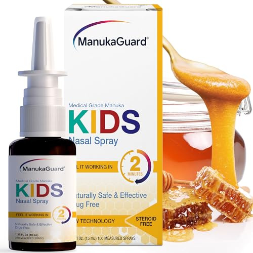 ManukaGuard Kids Sinus Nasal Spray- Manuka Honey and Saline Solution for Kid and Baby Nose Rinse, Sinus Congestion Support, Moisturizing, New Zealand Honey, MGO 400