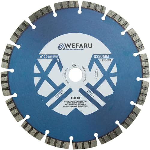 WEFARU Turbo Diamanttrennscheibe 230mm x 22,2 mm für Stein, Beton, Granit, Mauerwerk, Ziegel