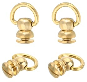 QUARKZMAN 4 Stück Messingnieten Schraube, 11,5 mm Massiv Messing D-Ring Kugelnieten 360 Grad drehbare Nieten Schraube für Geldbörse Gürtel Handtasche, Gold