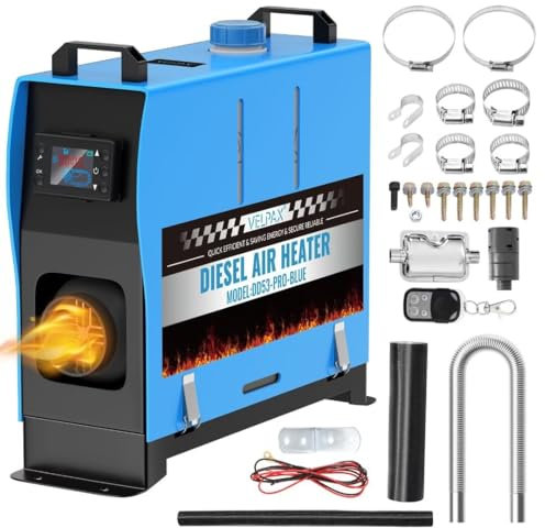 VELPAX 12V 8KW Diesel Air Heater, All in One Truck Heater, Portable Diesel Heater with Remote Control LCD Monitor and Silencer for Car Trucks Bus RV and Trailer