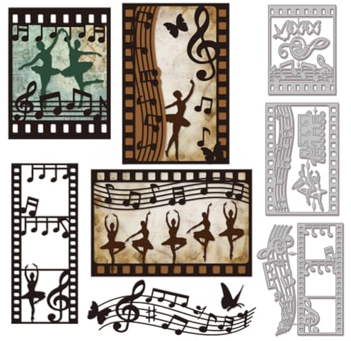 GLOBLELAND Film Rahmen Metall Stanzschablone Musikfilme Papierpräge Stanzschablonen Set Ballett Stanzformen für Kartenherstellung DIY Papier Scrapbooking Handgefertigtes Fotoalbum