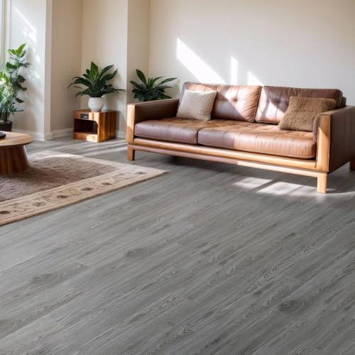 Grey Self Adhesive Flooring Plank with Wood Effect | LVT Flooring | Peel and Stick Floor Tiles | Self Adhesive Vinyl Flooring | 2.0mm 36pcs Waterproof 5m² for Bedroom & Office Floor Plank
