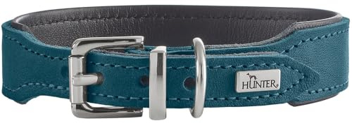 Hunter Malta Hundehalsband | Softvollrindleder, weich unterlegt, strapazierfähig, handgefertigt, Made in Germany, Farbe: Petrol, Größe: 42
