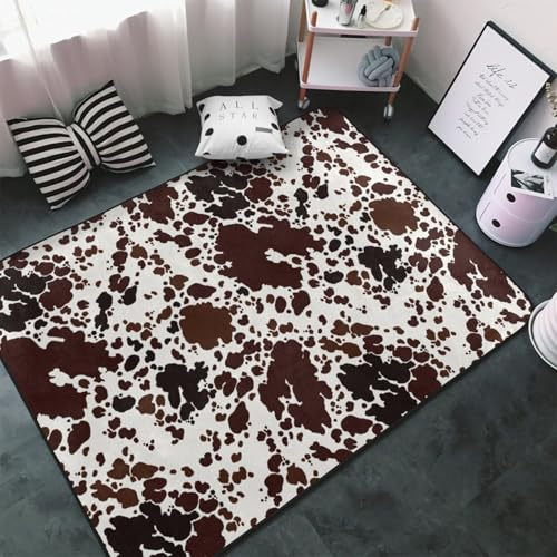 Alfombras de piel de vaca para sala de estar y dormitorio, lavable, suave, de 3 x 5 pies, antideslizante, para interiores, decoración de dormitorio, estética, 60 x 39 pulgadas