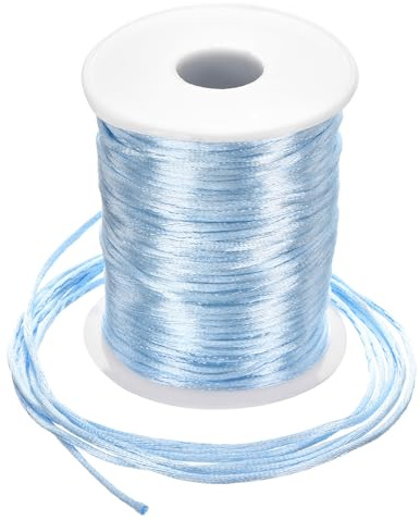 Rebower Nylon Satin Cord 2mm, 100m Nylon String for Bracelet Braided Thread [for Jewelry Making Necklace Chinese Knot Craft] - Sky Blue