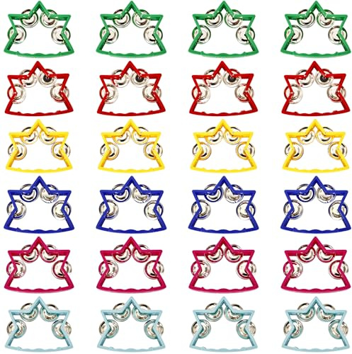 24 Pack Plastic Percussion Tambourine Colorful Star Shape Hand Tambourines Bells Noise Makers Tambourine for Musical Instruments School Concert