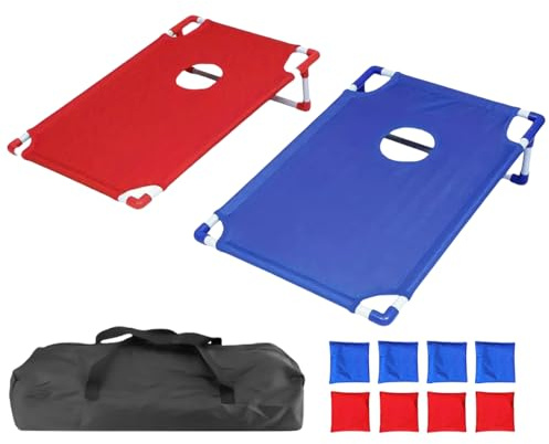 Tragbares Cornhole -Brettspiel, Cornhole -Bohnen -Taschen werfen Spiel im Freien mit 2 Cornhole -Brettern, 8 Cornloch -Bohnen -Taschen und Tragenkoffer für Outdoor, Innenräume, Garten, Rasen,