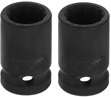 sourcing map 2pcs 1/2 Drive x 16mm Shallow Impact Socket 12-Point Metric CR-V Steel Spindle Nut Impact Flip Sleeve for Home Auto Nuts Bolts Repair