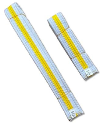 Martial Arts White belt with Yellow stripe, Karate, Taekwondo, Judo, Kickboxing, Adult 280cm and Children Sizes 150cm (Kids 150cm)