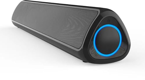 JUSTOP Wireless Bluetooth Sound Bar Speaker, USB-C, Built-in Rechargeable Battery, Micro SD Slot, Space-Saving Wireless Sound Bar for PC, TV, Laptop, Mobile Device & Gaming Consoles