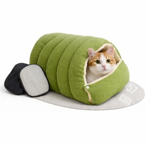 2 in 1 Katzenhöhle (bis 7-8kg) – Warmes Katzenbett Winter & Kuschelhöhle für Katzen & Kleine Hunde, Waschbar, Faltbarer Katzenschlafplatz mit Rutschfester Unterseite, Inklusive Pflege-Set
