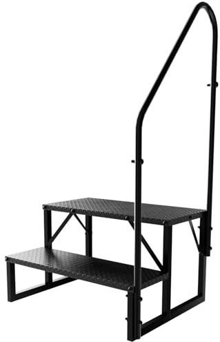 Step Ladder, Heavy Duty Pool Ladder Above Ground 660Lbs, Camper Steps Outdoor Steps RV Stairs for Reaching High, Portable Home Stairs for Travel Trailer (2 Step with 1 Handrail)
