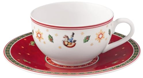 Villeroy & Boch Toy's Delight Tasse à thé/café avec soucoupe, Service à café de Noël, en porcelaine, ronde, rouge, 70 ml