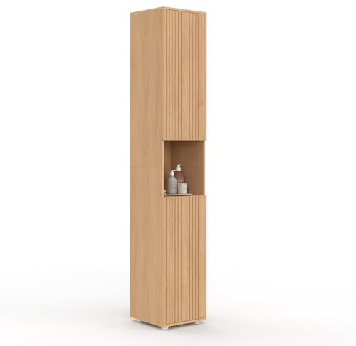 IDMarket - Mueble de baño VICTOR de 2 puertas y 1 nicho con efecto de listones