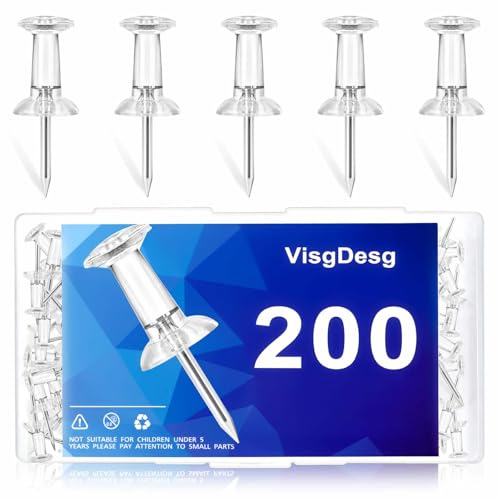 200 Pcs Clear Push Pins Tacks - Thumb Tacks for Bulletin Board, Decorative Steel Point Push Pins Tacks, Map, Photo, Office