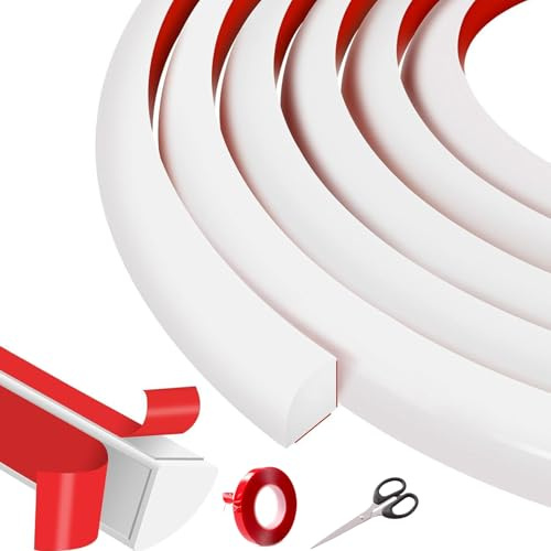 PVC Quadrant Trim 5M - Self Adhesive Tile Edging Trim White, Flexible Moulding Skirting Board Trim, Ceiling Coving, Beading for Laminate Flooring Wall Corner Tile, Caulk Strip for Kitchen Shower