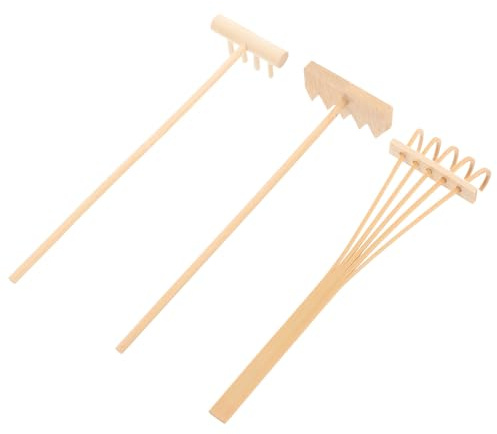 TOYANDONA Lot de 3 Mini Râteaux à Sable en Bambou Naturel, Accessoires pour Jardin Zen, Décor Feng Shui, Outils Manuels pour Décoration Maison et Bureau, Modèles Variés