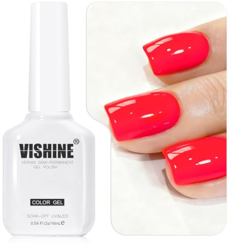 Vishine 16ml Smalto Gel UV Rosa Corallo, Colore Corallo Neon Semi Permanente per Unghie Gel Soak Off UV LED, Finitura Lucida #33