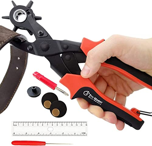 Professional Heavy Duty Belt Hole Puncher for Leather, Multi-Size Rotary Leather Hole Punch Tool Set with Ergonomic Handles for Easy, Precise Belt Fixes, Straps, Collars, Bags, Shoes, DIY Crafts