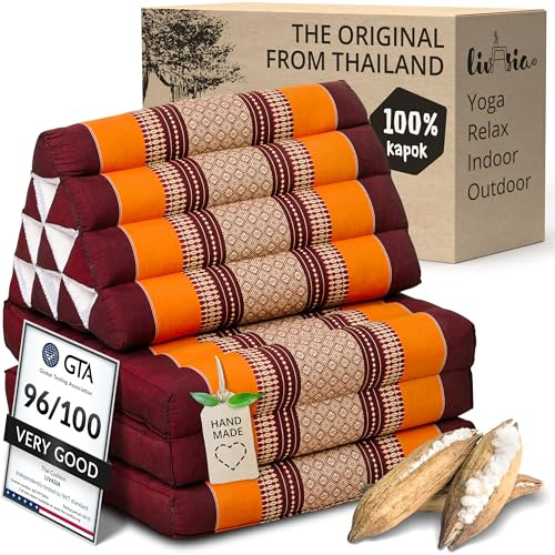 livasia cuscino thai a 3 segmenti - 175x50x8cm - cuscino triangolare con materasso pieghevole, cuscino a cuneo kapok, cuscino per la schiena pieghevole, tappetino thai, fatto a mano (Arancione)