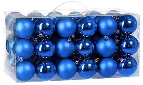 DEUBA® Bolas Árbol de Navidad Set Completo 54 Pzs. Adornos Decoración Brillante Mate Colgante Azul