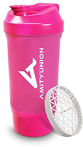AMITYUNION Proteína Shaker FYRA 700 ml - a prueba de fugas, BPA libre, con tamiz y escala, para batidos cremosos, de proteínas agitadores, para aislamientos y concentrados Iso Sport (rosa)