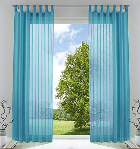 Voile Gardine Schlaufenschal 2er-Set transparent Blau 245x140 »Bern« | Schlaufen abtrennbar für Gardinenschiene, eingenähtes Kräuselband, Bleibandabschluss, 100 % Polyester-Voile, waschbar 40 °C